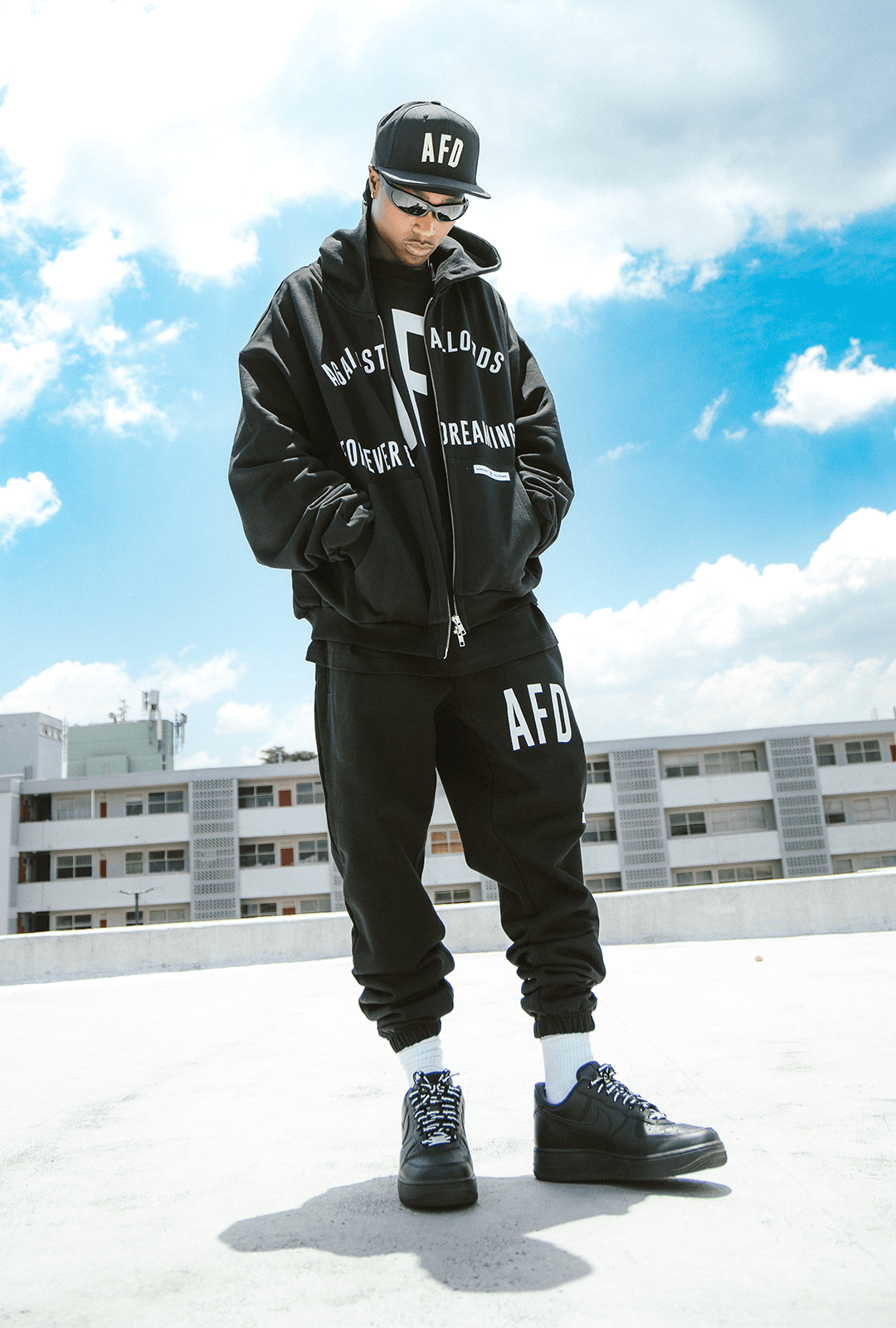 COLLEGE BLACK DOUBLE ZIP LUXURY HOODIE