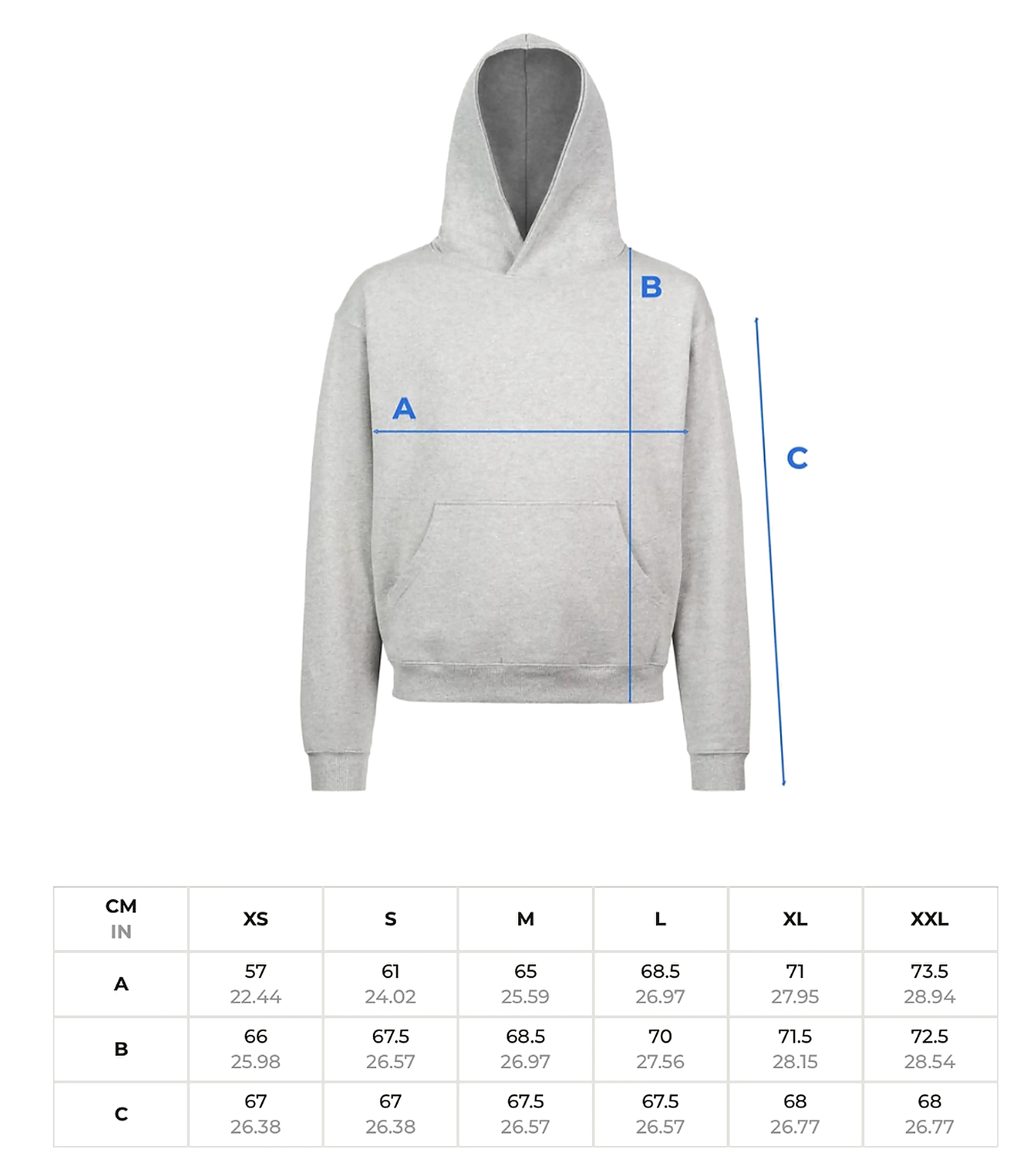 DREAMERS BLACK HEAVYWEIGHT HOODIE size chart